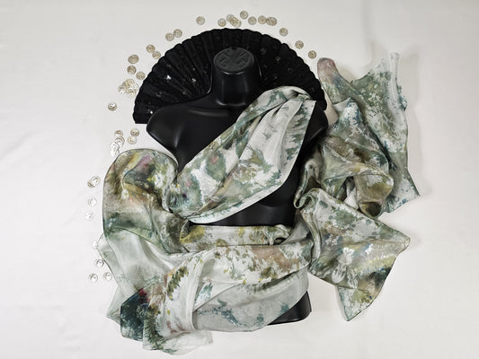 Handmade Ice-Dyed Silk Belly Dance Veil, Hobotai Sarong, Swimsuit Cover Up, Silk Wall Hanging... Happy Silk "Rea"