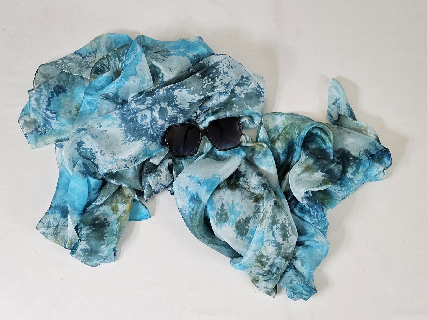 Handmade Ice-Dyed Silk Belly Dance Veil, Hobotai Sarong, Swimsuit Cover Up, Silk Wall Hanging... Happy Silk "Tiffany"