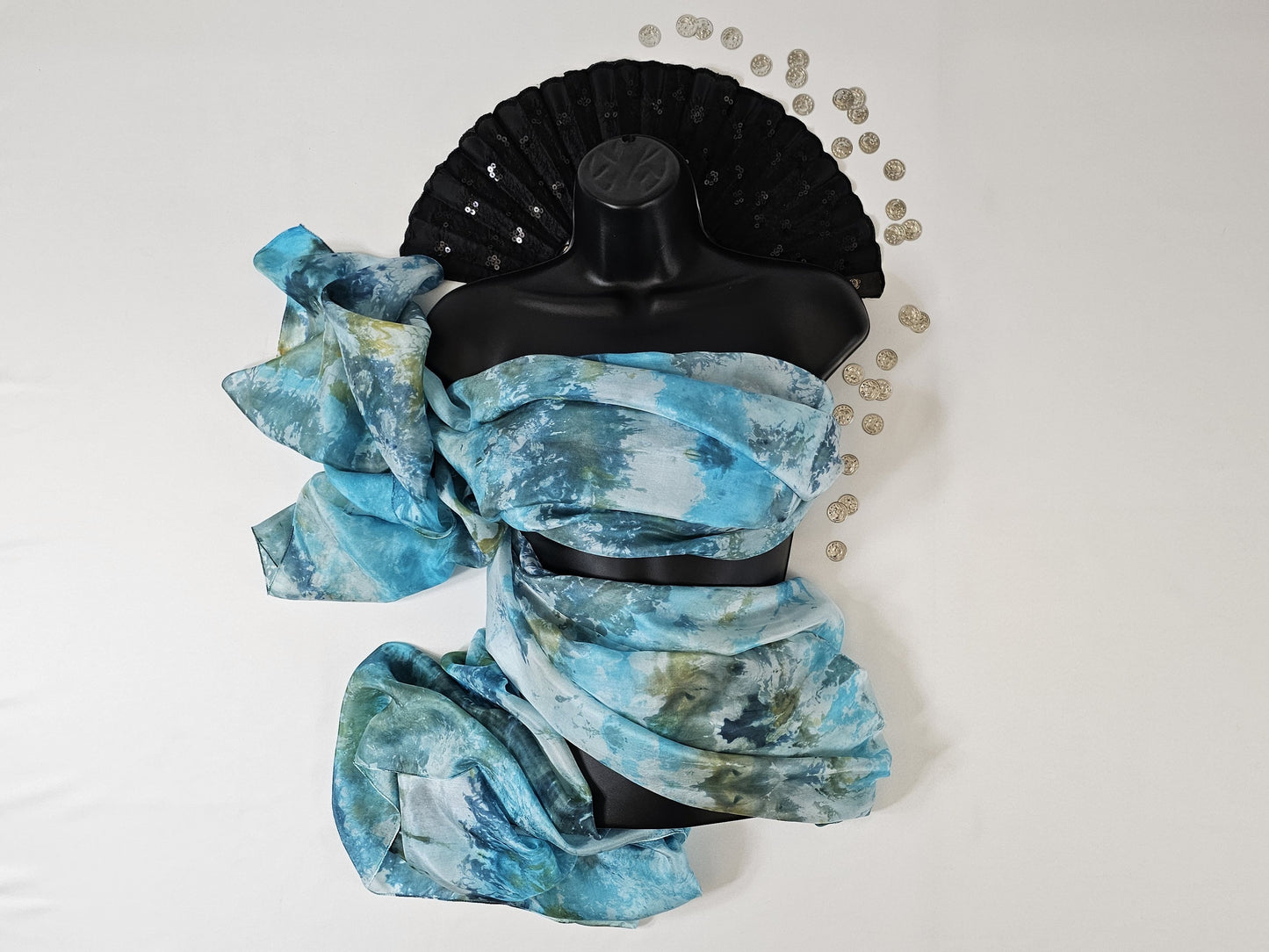 Handmade Ice-Dyed Silk Belly Dance Veil, Hobotai Sarong, Swimsuit Cover Up, Silk Wall Hanging... Happy Silk "Tiffany"