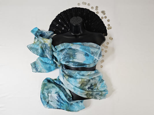 Handmade Ice-Dyed Silk Belly Dance Veil, Hobotai Sarong, Swimsuit Cover Up, Silk Wall Hanging... Happy Silk "Tiffany"