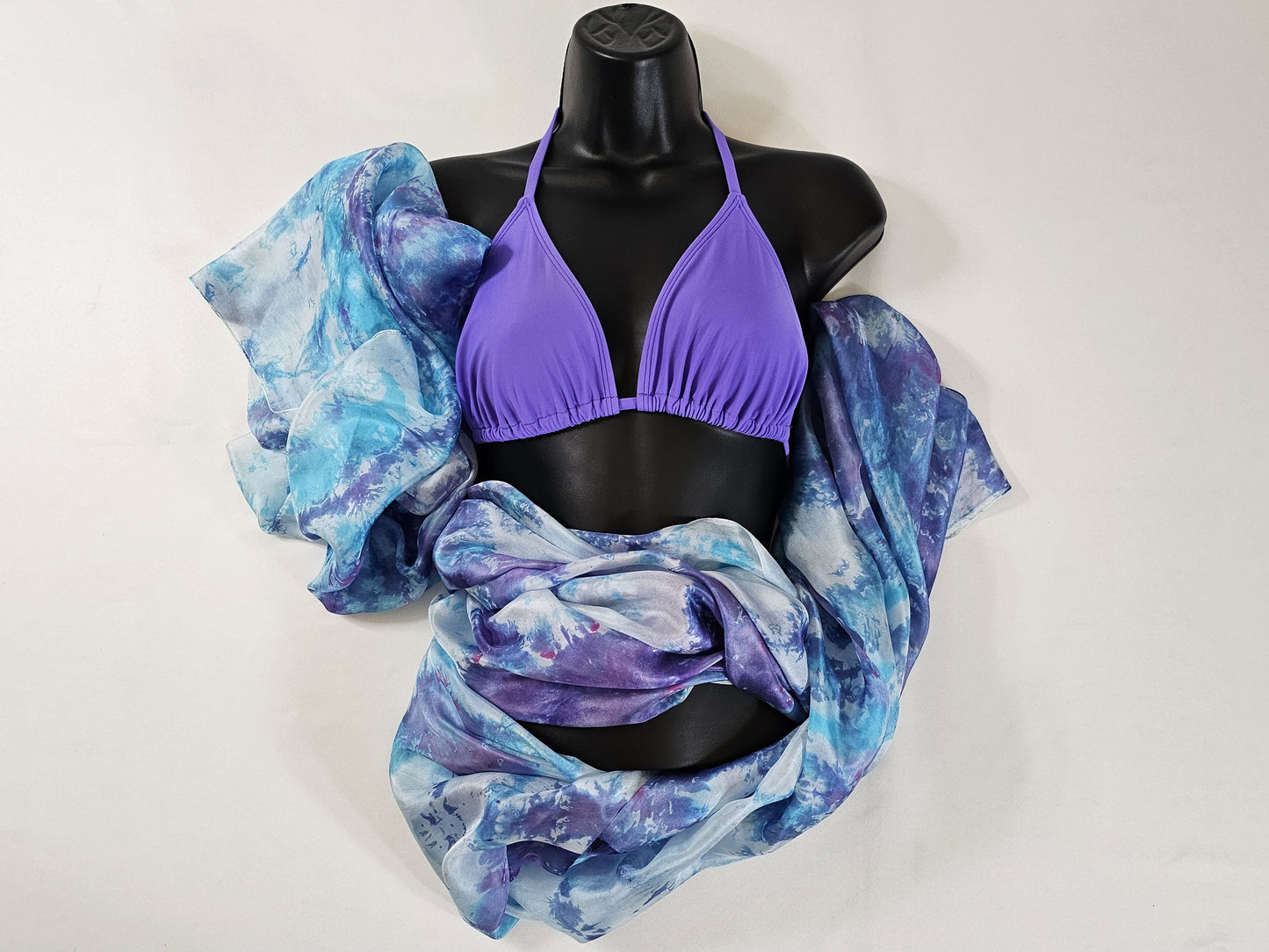 Handmade Ice-Dyed Silk Belly Dance Veil, Hobotai Sarong, Swimsuit Cover Up, Silk Wall Hanging... Happy Silk "Vivi"