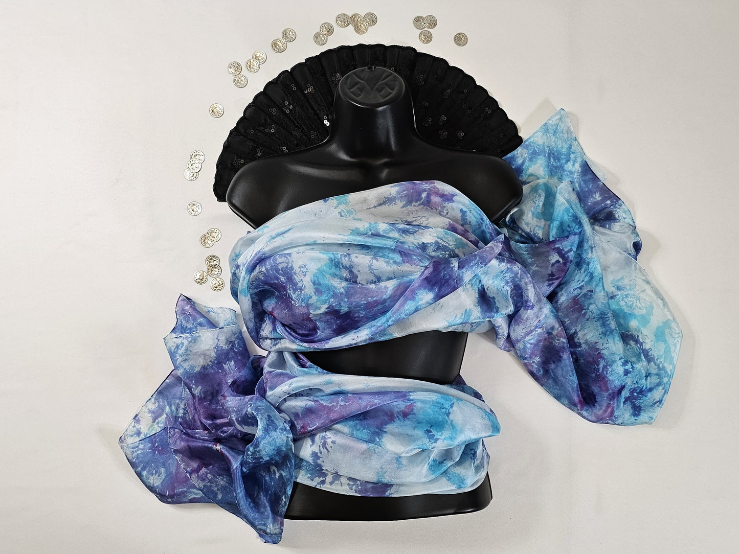 Handmade Ice-Dyed Silk Belly Dance Veil, Hobotai Sarong, Swimsuit Cover Up, Silk Wall Hanging... Happy Silk "Vivi"