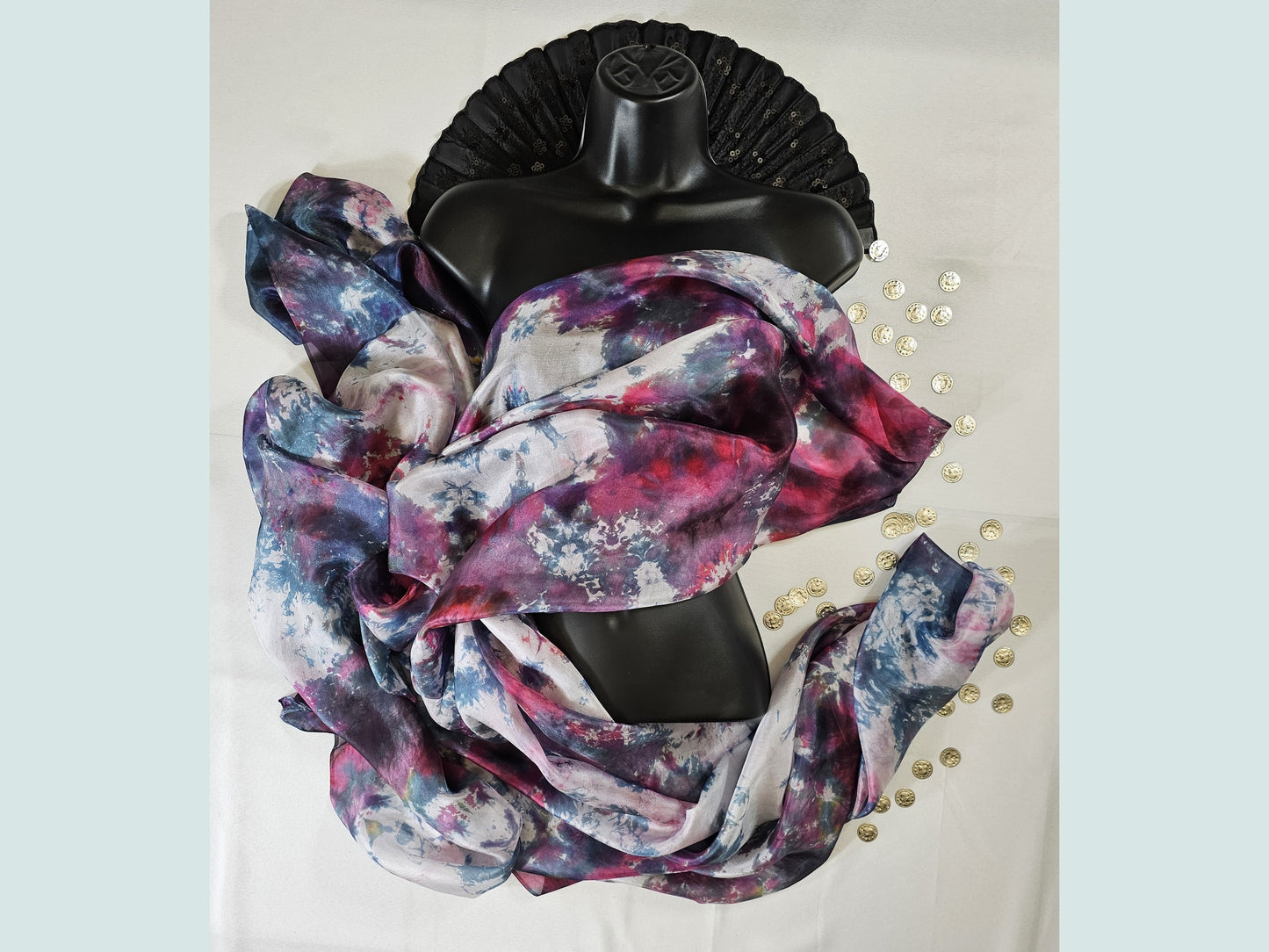 Handmade Ice-Dyed Silk Belly Dance Veil, Hobotai Sarong, Swimsuit Cover Up, Silk Wall Hanging... Happy Silk "Yara"