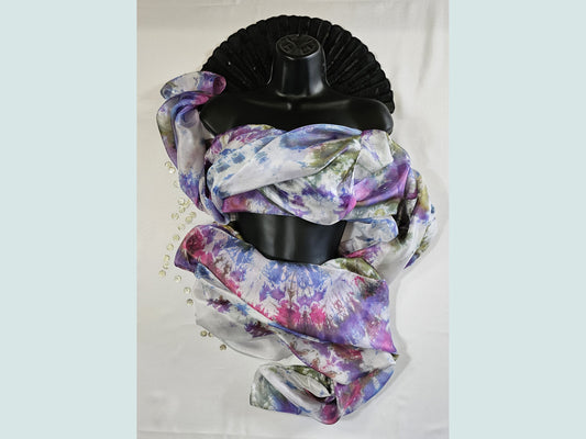 Handmade Ice-Dyed Silk Belly Dance Veil, Hobotai Sarong, Swimsuit Cover Up, Silk Wall Hanging... Happy Silk "Zoey"