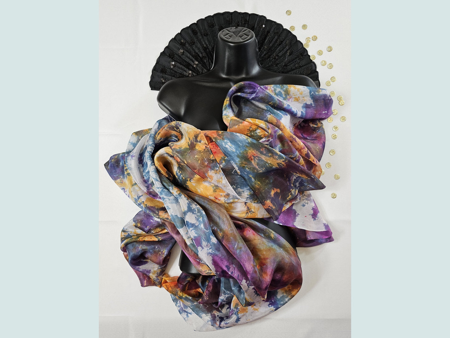 Handmade Ice-Dyed Silk Belly Dance Veil, Hobotai Sarong, Swimsuit Cover Up, Silk Wall Hanging... Happy Silk "Roxie"