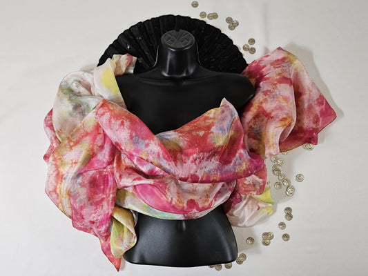 Handmade Ice-Dyed Silk Belly Dance Veil, Hobotai Sarong, Swimsuit Cover Up, Silk Wall Hanging... Happy Silk "Evie"