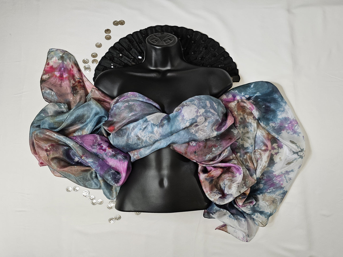 Handmade Ice-Dyed Silk Belly Dance Veil, Hobotai Sarong, Swimsuit Cover Up, Silk Wall Hanging... Happy Silk "Josephina"