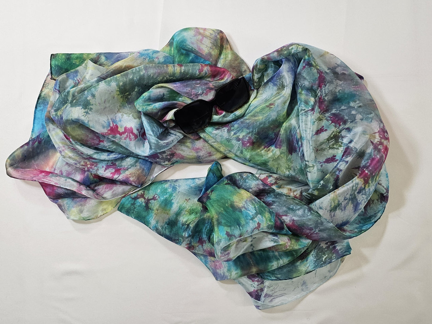 Handmade Ice-Dyed Silk Belly Dance Veil, Hobotai Sarong, Swimsuit Cover Up, Silk Wall Hanging... Happy Silk "Chloe"