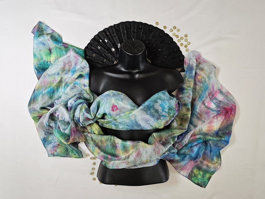 Handmade Ice-Dyed Silk Belly Dance Veil, Hobotai Sarong, Swimsuit Cover Up, Silk Wall Hanging... Happy Silk "Chloe"