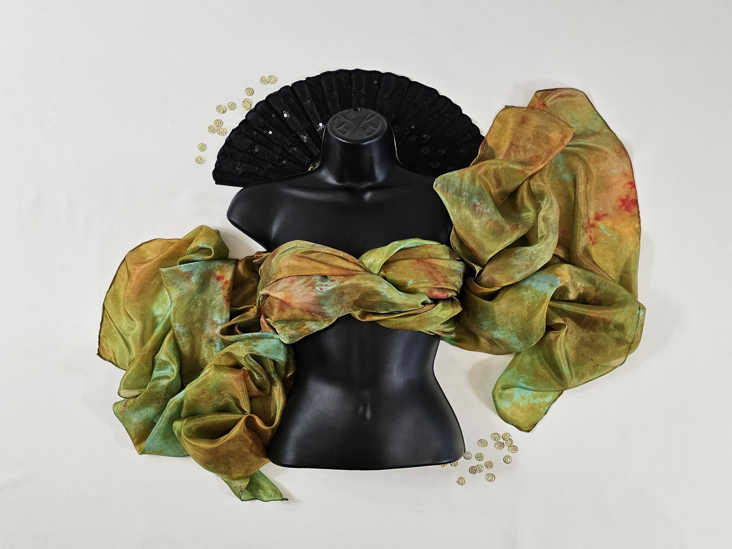 Handmade Ice-Dyed Silk Belly Dance Veil, Hobotai Sarong, Swimsuit Cover Up, Silk Wall Hanging... Happy Silk "Staci"