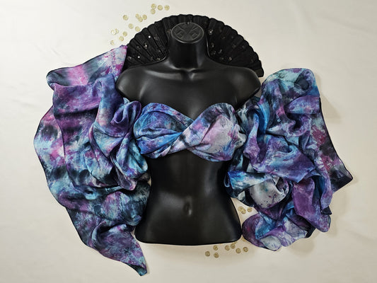 Handmade Ice-Dyed Silk Belly Dance Veil, Hobotai Sarong, Swimsuit Cover Up, Silk Wall Hanging... Happy Silk "Ariel"