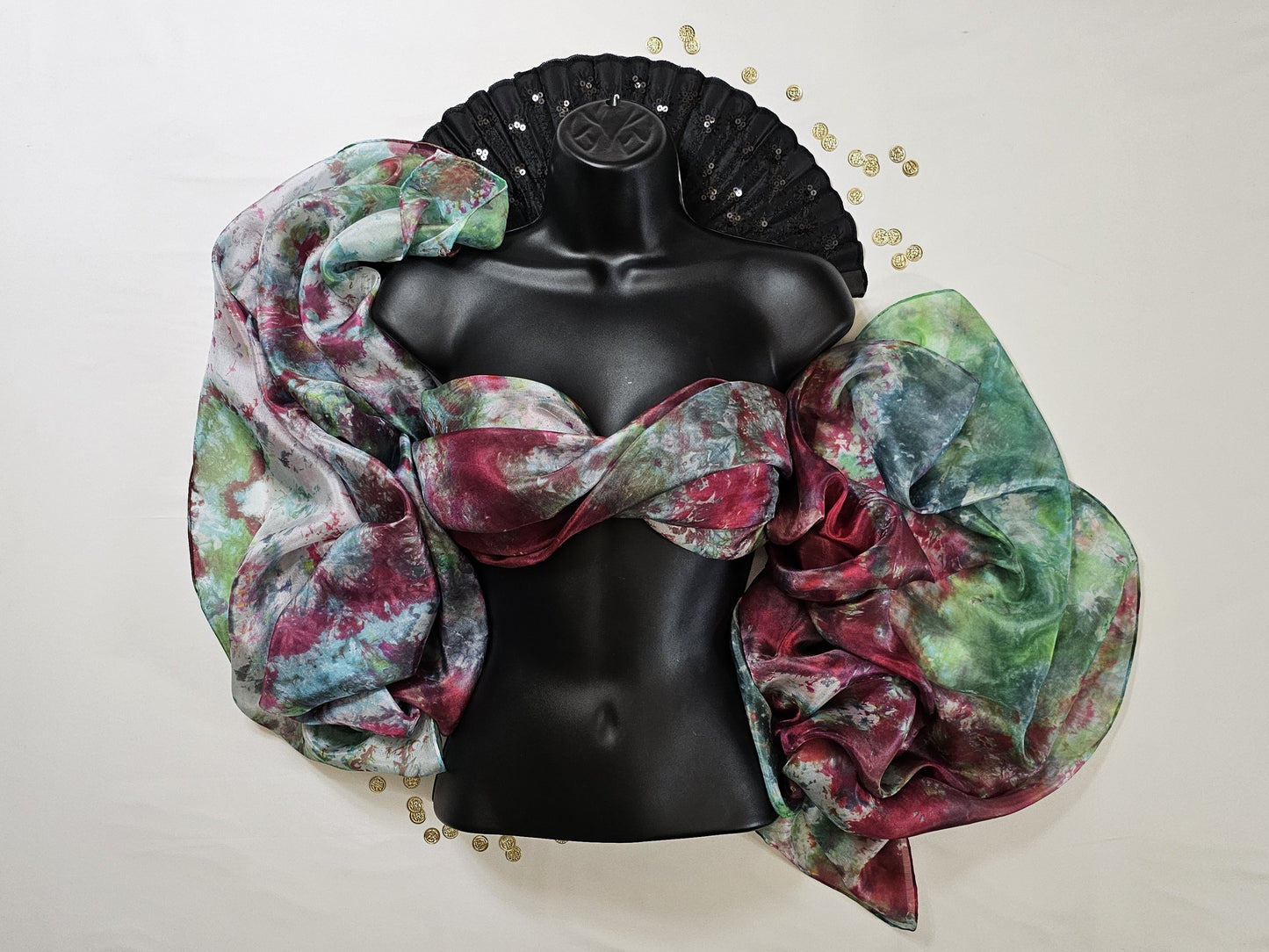 Handmade Ice-Dyed Silk Belly Dance Veil, Hobotai Sarong, Swimsuit Cover Up, Silk Wall Hanging... Happy Silk "Georgia"