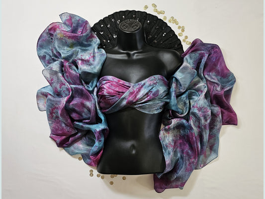 Handmade Ice-Dyed Silk Belly Dance Veil, Hobotai Sarong, Swimsuit Cover Up, Silk Wall Hanging... Happy Silk "Avery"