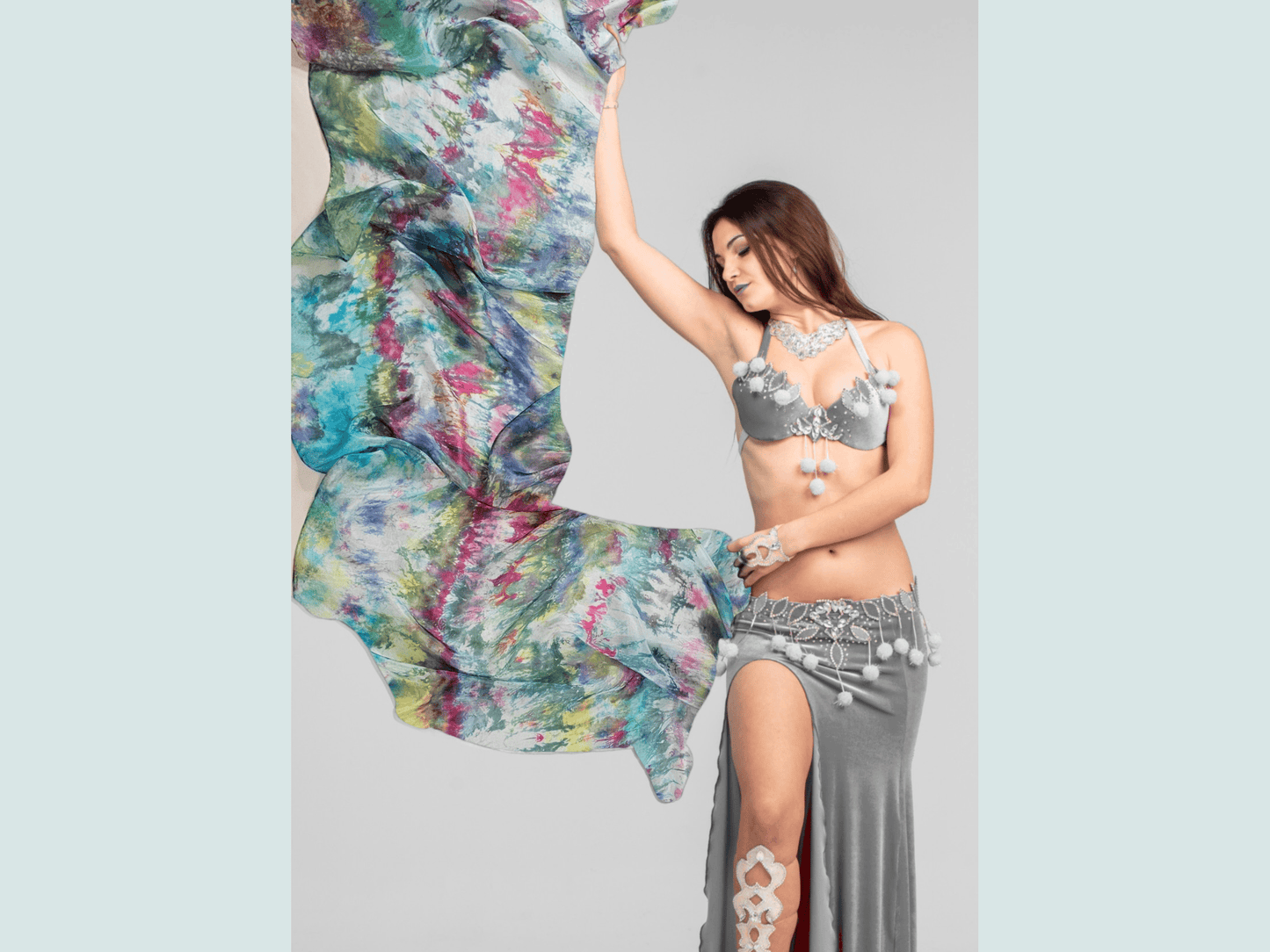 Handmade Ice-Dyed Silk Belly Dance Veil, Hobotai Sarong, Swimsuit Cover Up, Silk Wall Hanging... Happy Silk "Chloe"