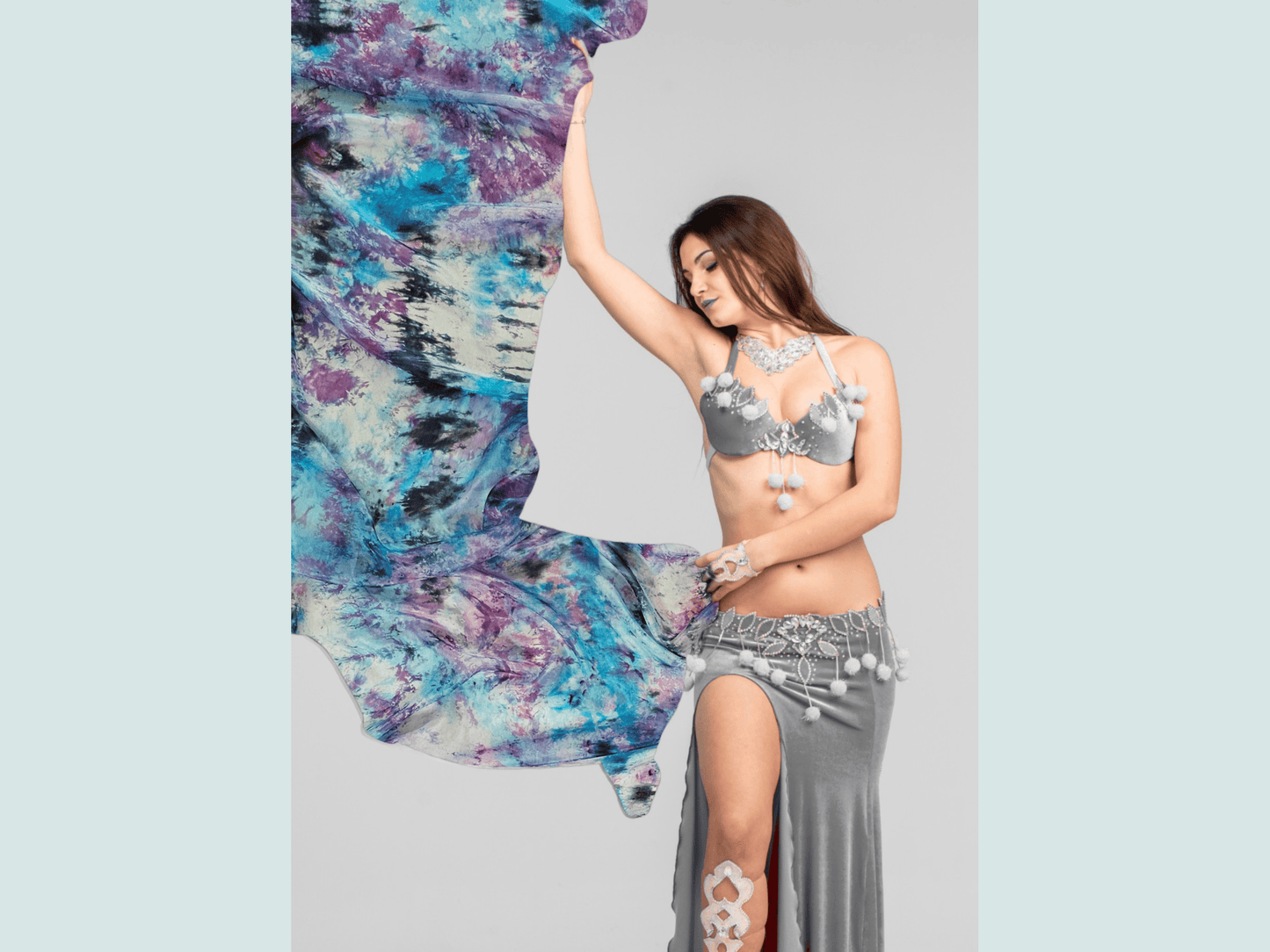 Handmade Ice-Dyed Silk Belly Dance Veil, Hobotai Sarong, Swimsuit Cover Up, Silk Wall Hanging... Happy Silk "Ariel"