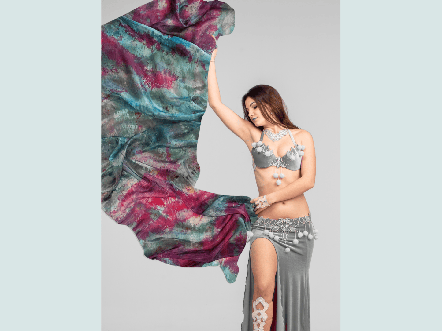 Handmade Ice-Dyed Silk Belly Dance Veil, Hobotai Sarong, Swimsuit Cover Up, Silk Wall Hanging... Happy Silk "Avery"