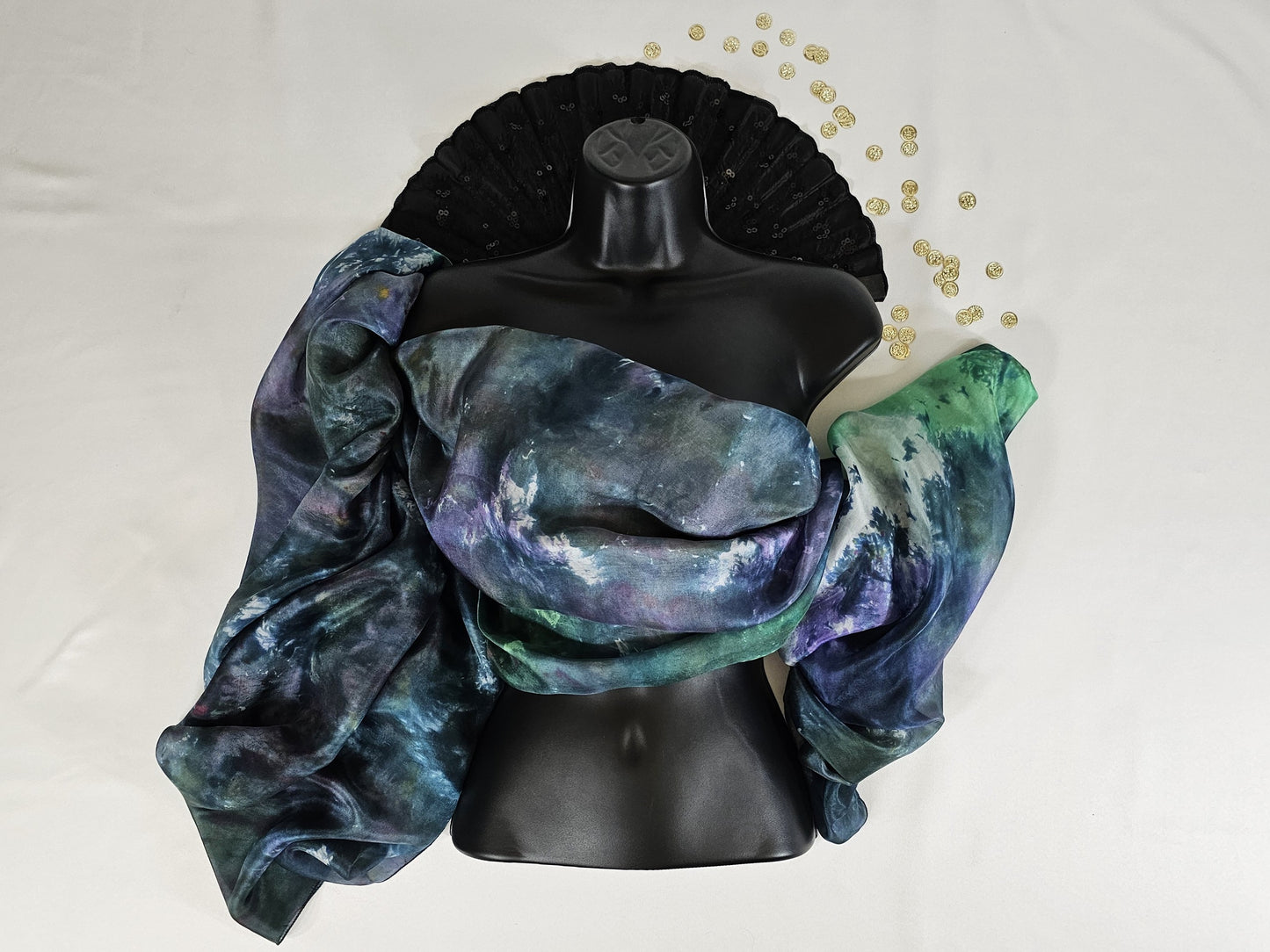 Handmade Ice-Dyed Silk Belly Dance Veil, Hobotai Sarong, Swimsuit Cover Up, Silk Wall Hanging... Happy Silk "Jewel"