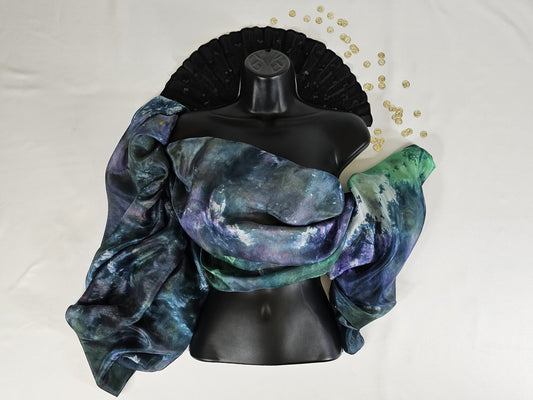 Handmade Ice-Dyed Silk Belly Dance Veil, Hobotai Sarong, Swimsuit Cover Up, Silk Wall Hanging... Happy Silk "Jewel"