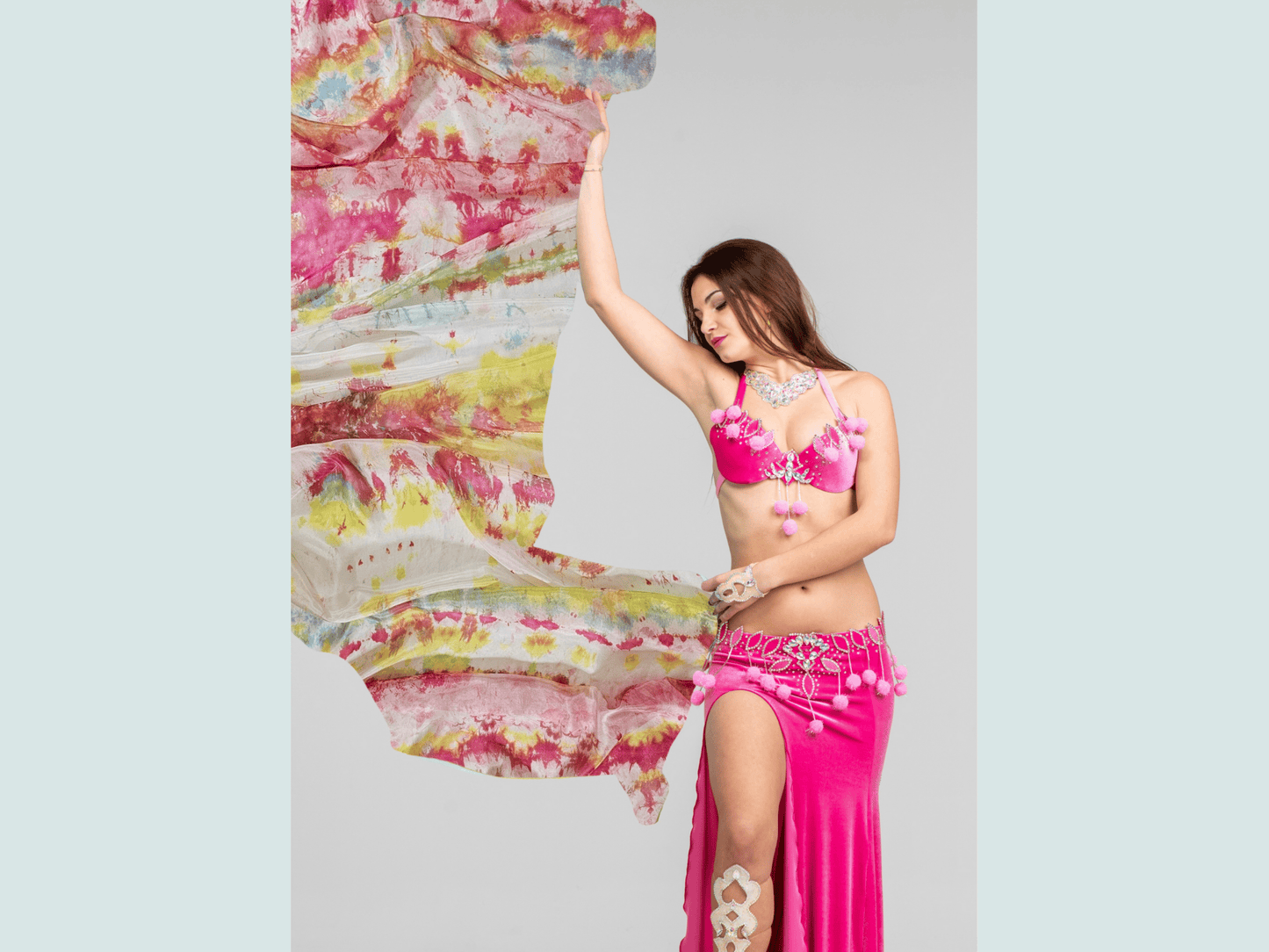 Handmade Ice-Dyed Silk Belly Dance Veil, Hobotai Sarong, Swimsuit Cover Up, Silk Wall Hanging... Happy Silk "Evie"